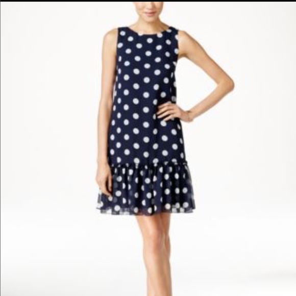 Tommy Hilfiger Dresses & Skirts - Navy blue and white polkadot dress with ruffle